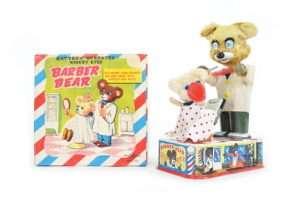 Rare Barber Bear Japanese Tin Windup Toy With Box