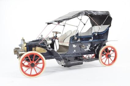 French Dark Blue and Black Open Touring De Dietrich Tin Car of Marklin Quality