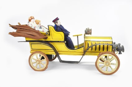 Large Early Yellow French Tin Limousine with Riders, Pinard circa 1908