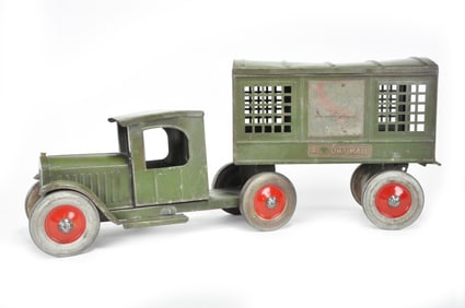Olive Structo Airplane Mail Large Pressed Steel Truck