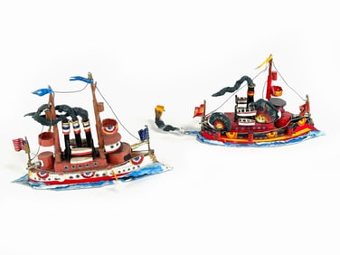 Set of Dueling Battleships Commemorating Spanish American War