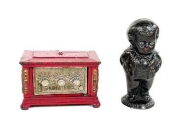 Kenton Radio Bank with Ives Middy Black Americana Bank.