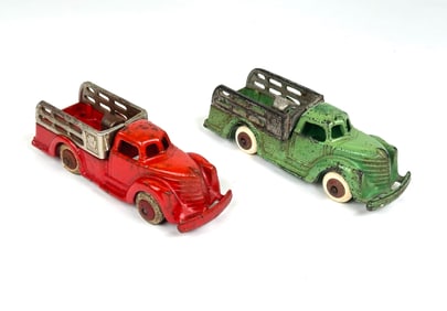 Hubley Stake Truck Cast Iron Lot of 2 circa 1940