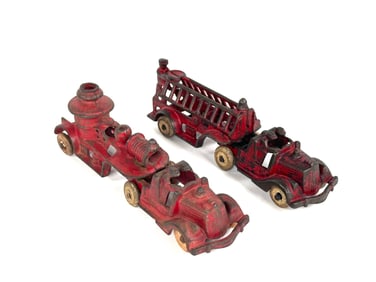 Kenton Toys Cast Iron Fire Engine and Ladder Lot of 2