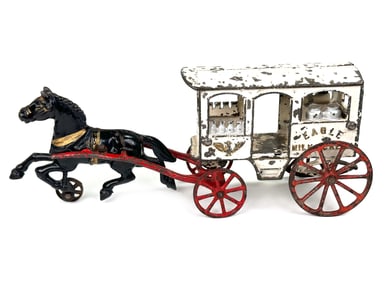 Hubley Eagle Milk and Cream Cast Iron Horse Drawn Wagon