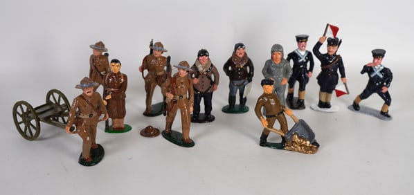 Lot of 12 Modern Lead WWI & WWII Recast Soldiers & Pilots in Barclay and Manoil Style