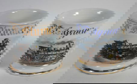 Pair of Named Occupational Shaving Mugs Featuring Steam Engines