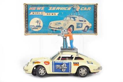 TPS Battery-Operated Tin World News Service / Movie Camera Car Boxed