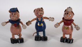1936 Walt Disney Three Little Pigs Wood Bend n Fex Figures Set of 3