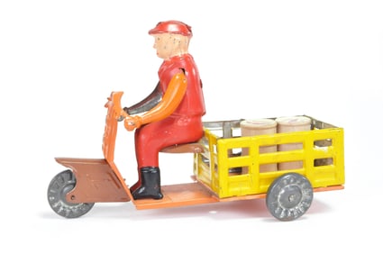 Portuguese Tin 3-Wheeled Delivery Trike. Hand Pained European Toy-