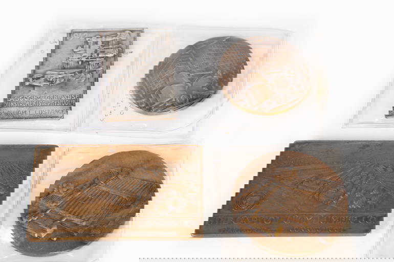 Lot Of 4 Brass Avertising Paperweights Capital City Lumber Hartford Ct