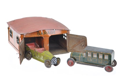 German Tin Penny Toy Garage with Autos