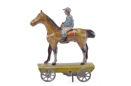 German Horse and Jockey Penny Toy Tin, Johann Meier