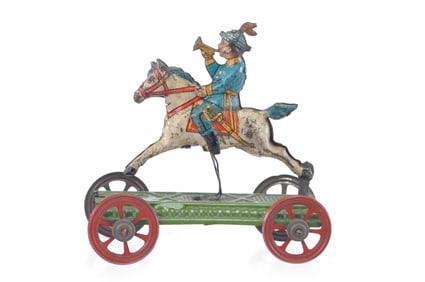 Articulated J. Meier Bugler on Horse Tin Penny Toy