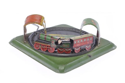 Hand Wind Penny Toy Train with Automobile Center Panel, Gely Germany