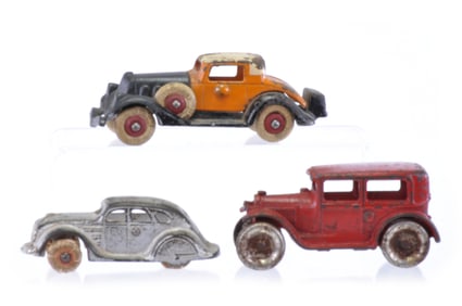 Arcade Airflow, Model A, and Hubley Deluxe Coupe Cast Iron Lot of 3