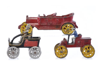 Early Hubley, Kenton, and Harris Automobile Cast Iron Lot of 3