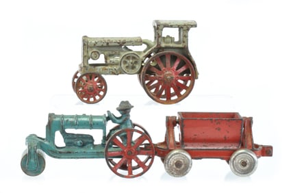 Avery Arcade Tractor, Steam Roller and Dump Cart Lot of 3