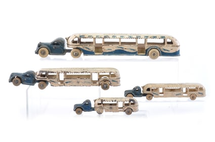 Century of Progress Arcade Toys Flight of 4 Cast Iron Trailer Bus