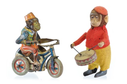 Arnold Monkey on Tricycle and Schuco Monkey Drummer