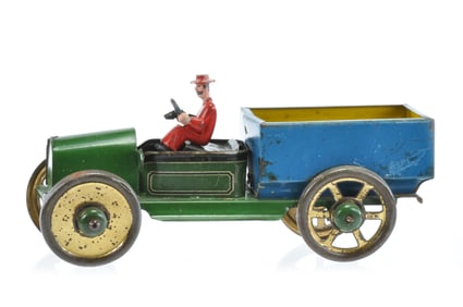 Tin Truck in Green and Blue with Gold Iridescent Wheels