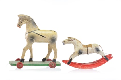 Early Wooden Rocking Horse and Platform Toy, likely German