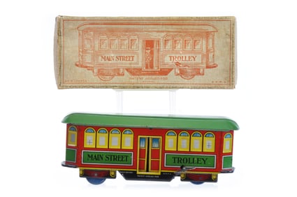 H. Fischer Main Street Trolley Tin Windup, Nifty Toys Boxed
