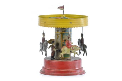 S. Gunthermann Tin Horse and Pig Carousel with Riders