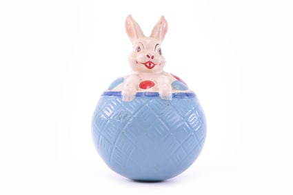 Easter Rabbit Rolly Dolly Paper Mache Toy