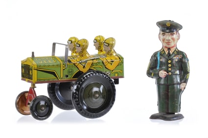 Marx Jumpin' Jeep & J. Chein Army Sergeant Tin Windup Toys Lot of 2