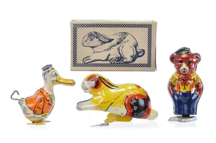 J. Chein Tin Litho Windup Animal Toy Lot of 3