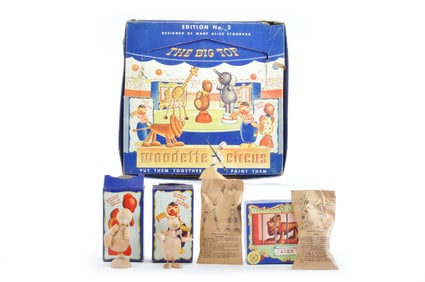 Lorraine Toys Basket Ball Tin Toy with Box plus Woodette Circus Figures