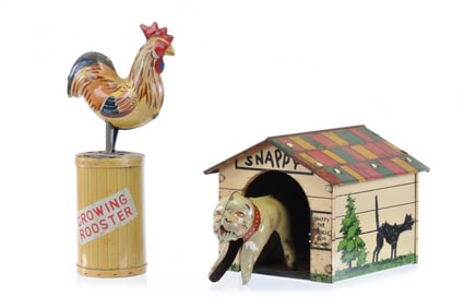 Snappy the Tin Dog by Marx and Tin Rooster by LineMar