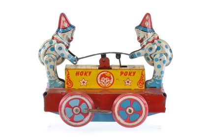 Wyandotte Hokey Pokey Clown Hand Cart Tin Windup
