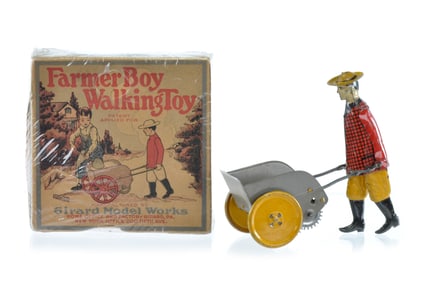 Boxed Farmer Boy Walking Toy by Girard Tin Model Works