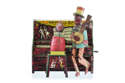 Strauss Mfg. Co. Tin Litho Windup Ham and Sam “The Minstrel Team?? Black Americana Toy