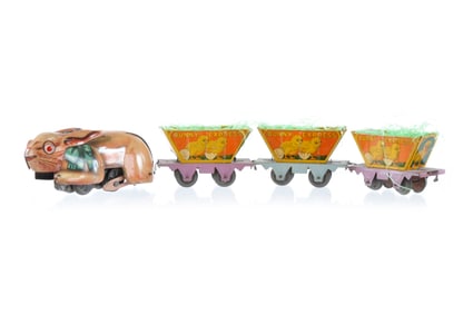 Marx Windup Easter Rabbit Locomotive with Easter Basket Cars