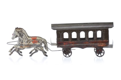 James Fallows ca. 1800 Tin Twin Horse Trolley