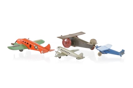 Late 1930s Airplane Toy Lot of Four Wyandotte, Etc.