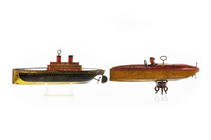 Lindstrom Race Boat and Ocean Liner Tin Windup Boats