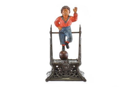 J. Barton Smith Co. Cast Iron “Boy on Trapeze" or “French’s Automatic Toy Bank" Mechanical