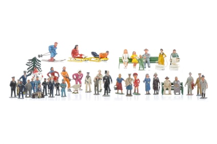 Grey Iron American/Happy Family Civilian Set of 48 Benches, Skiers, Sleds, Lincoln, Etc.