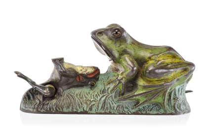 J. & E. Stevens ca. 1880s Cast Iron No. 225 Bull Frog Bank or Two Frogs Mechanical Bank