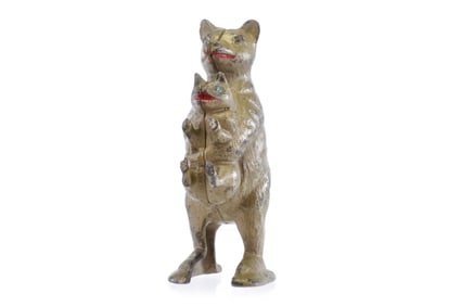 Bear Stealing Pig Cast Iron Still Penny Bank