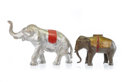 Cast Iron Elephant Lot of 2 Elephant Mechanical Bank & Elephant Doorstop