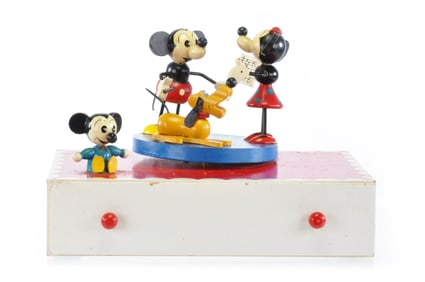 Vintage Walt Disney's Mickey, Minnie, & Pluto Musical Jewelry Box Japanese