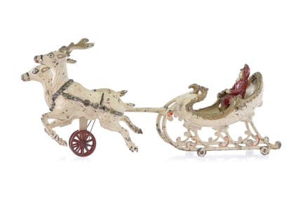 Spectacular Hubley No. 773 Two Reindeer Santa Sleigh in Cast Iron