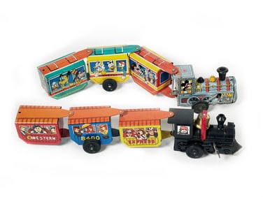 Windup Disney and Cowboy Tin Train Lot by T.T.