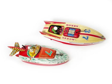 Arrow and Sea Bear Tin Race Boats by Marusan, Japan