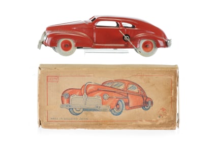 Beautiful Red Occupied Japan Tin Fastback Coupe Windup Boxed